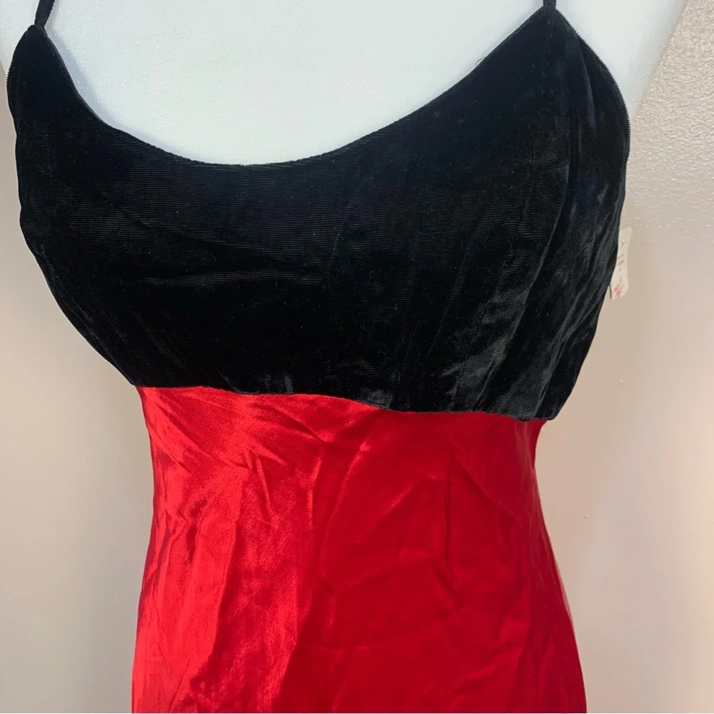 Vintage 90s Hampton Nites Satin Velvet Full Length Slip Dress - Picture 8 of 10
